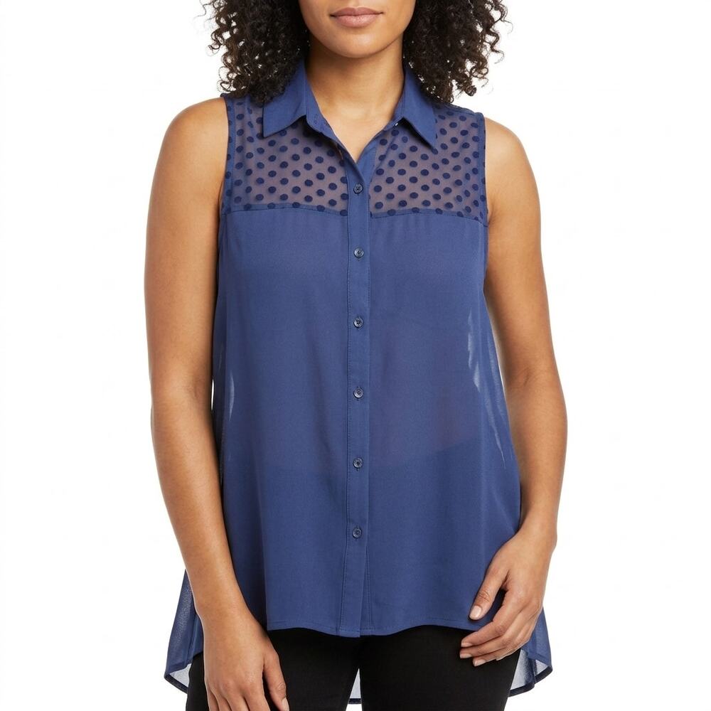 Hollister California Blue Polka Dot Lightweight Blouse Women Size XS